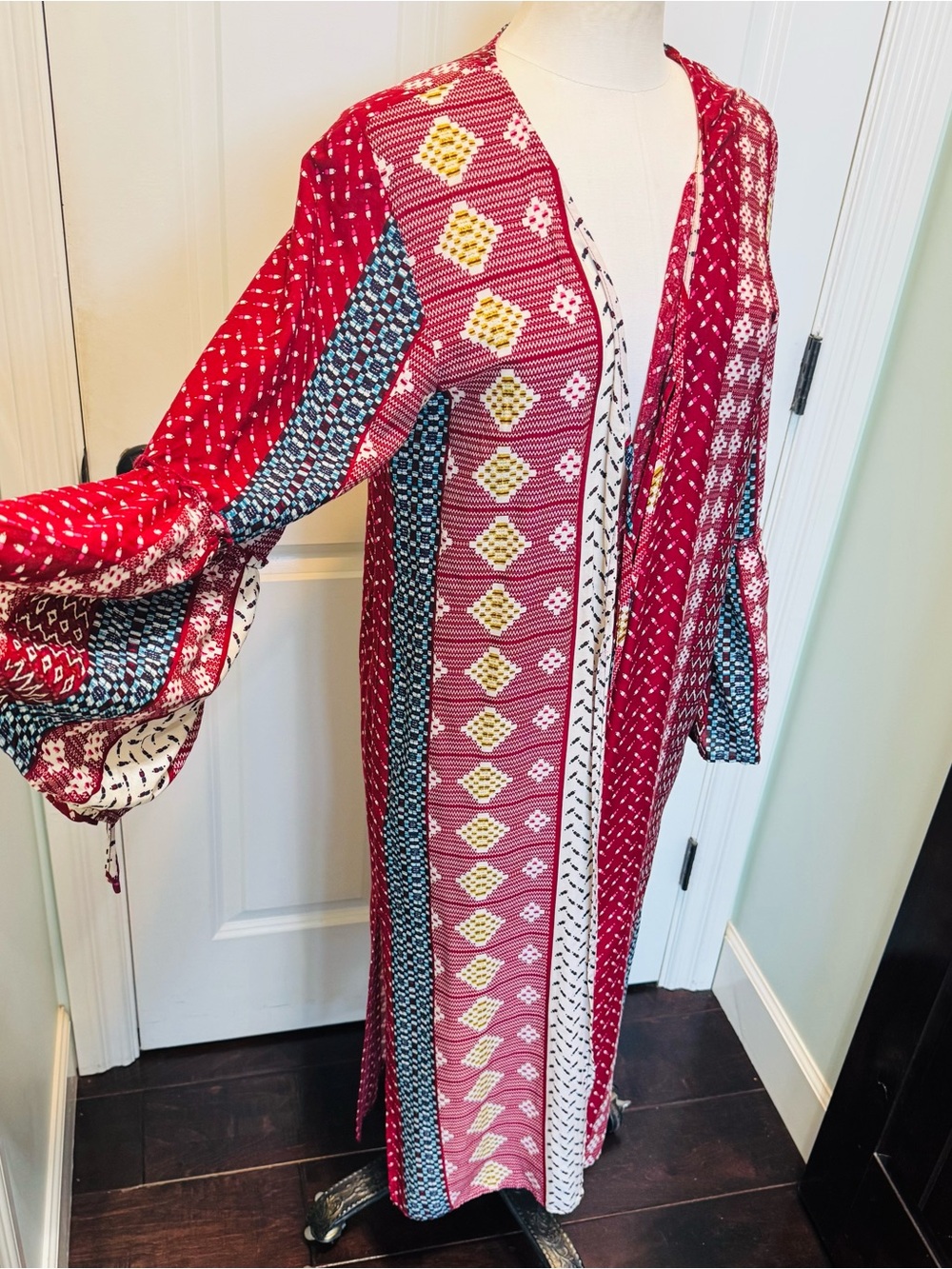 Like new Red white and blue Bohemian Patchwork Kimono  with bell sleeves